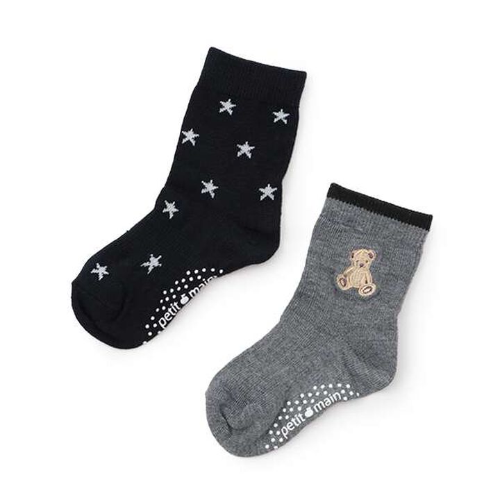 Bear & Star Crew Socks 2P,Pearl white, medium image number 10