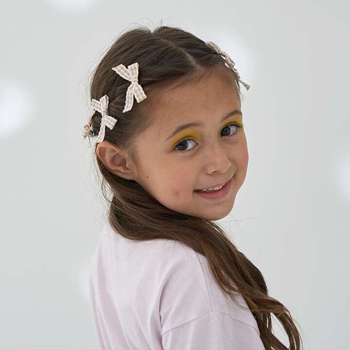 Check Ribbon Mini Hair Clips 6P Set,Black, medium image number 12