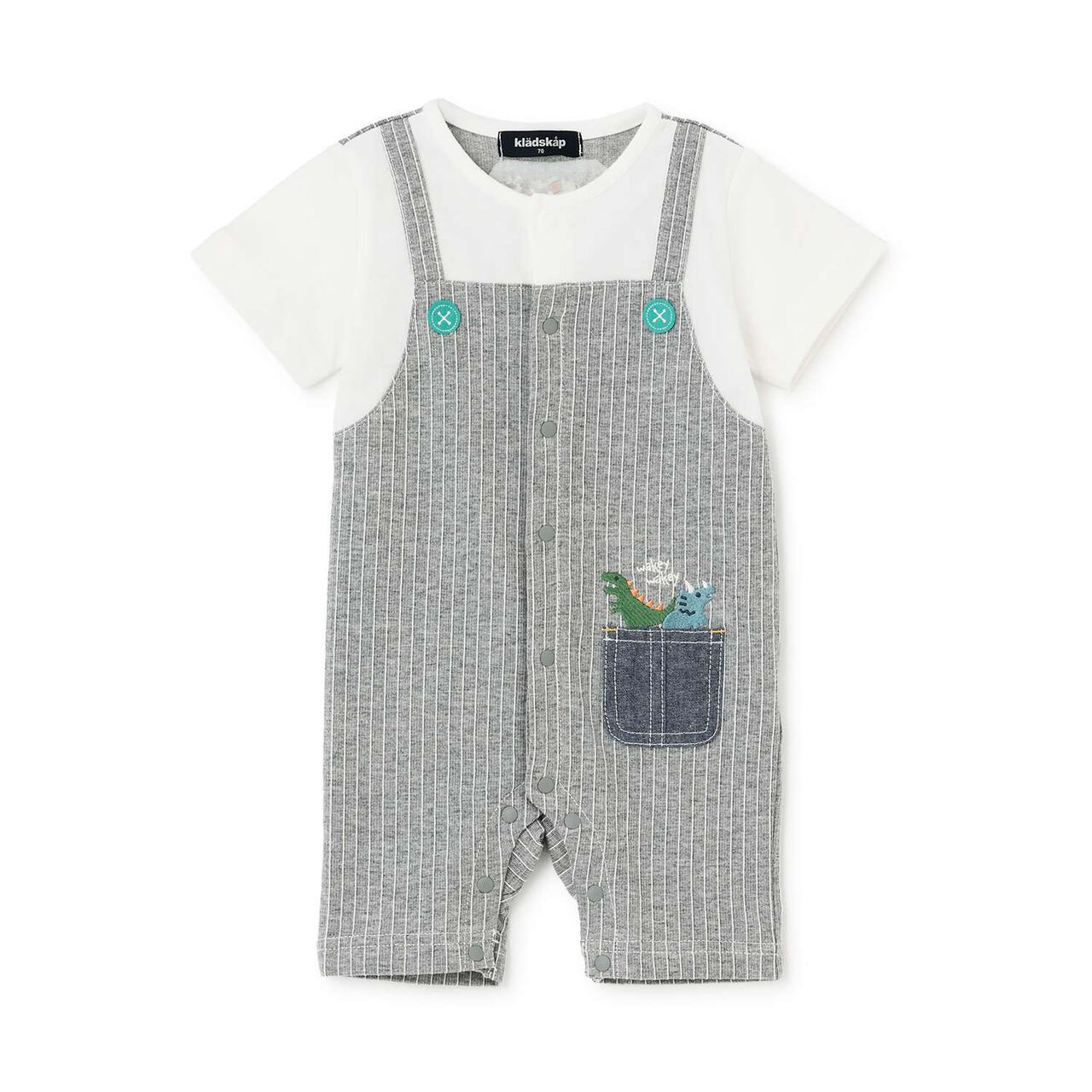 Dinosaur Short-Sleeve Overall Romper,Top gray, large image number 0