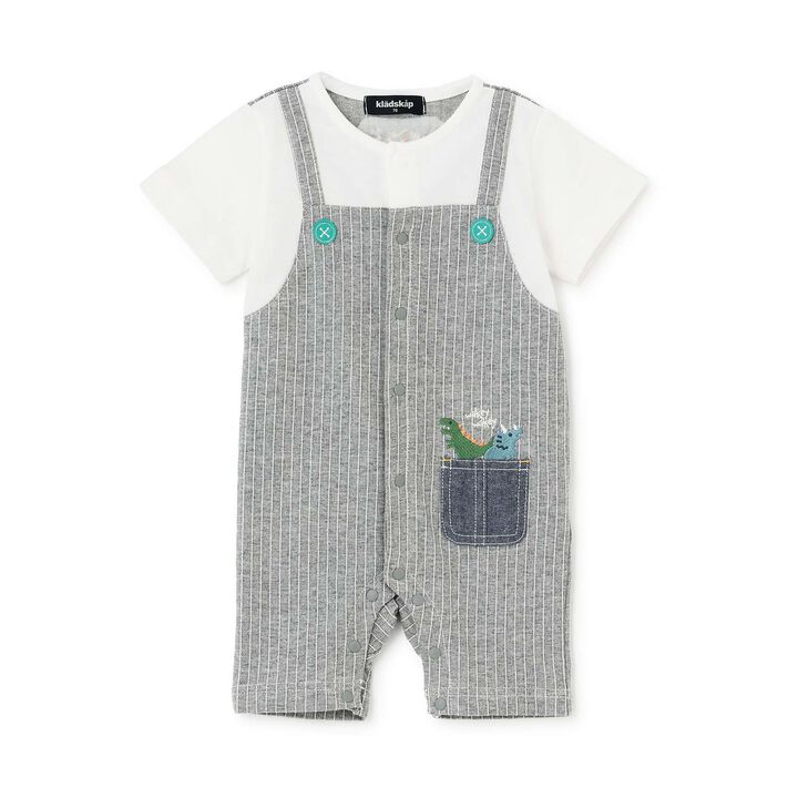Dinosaur Short-Sleeve Overall Romper,Top gray, medium image number 0