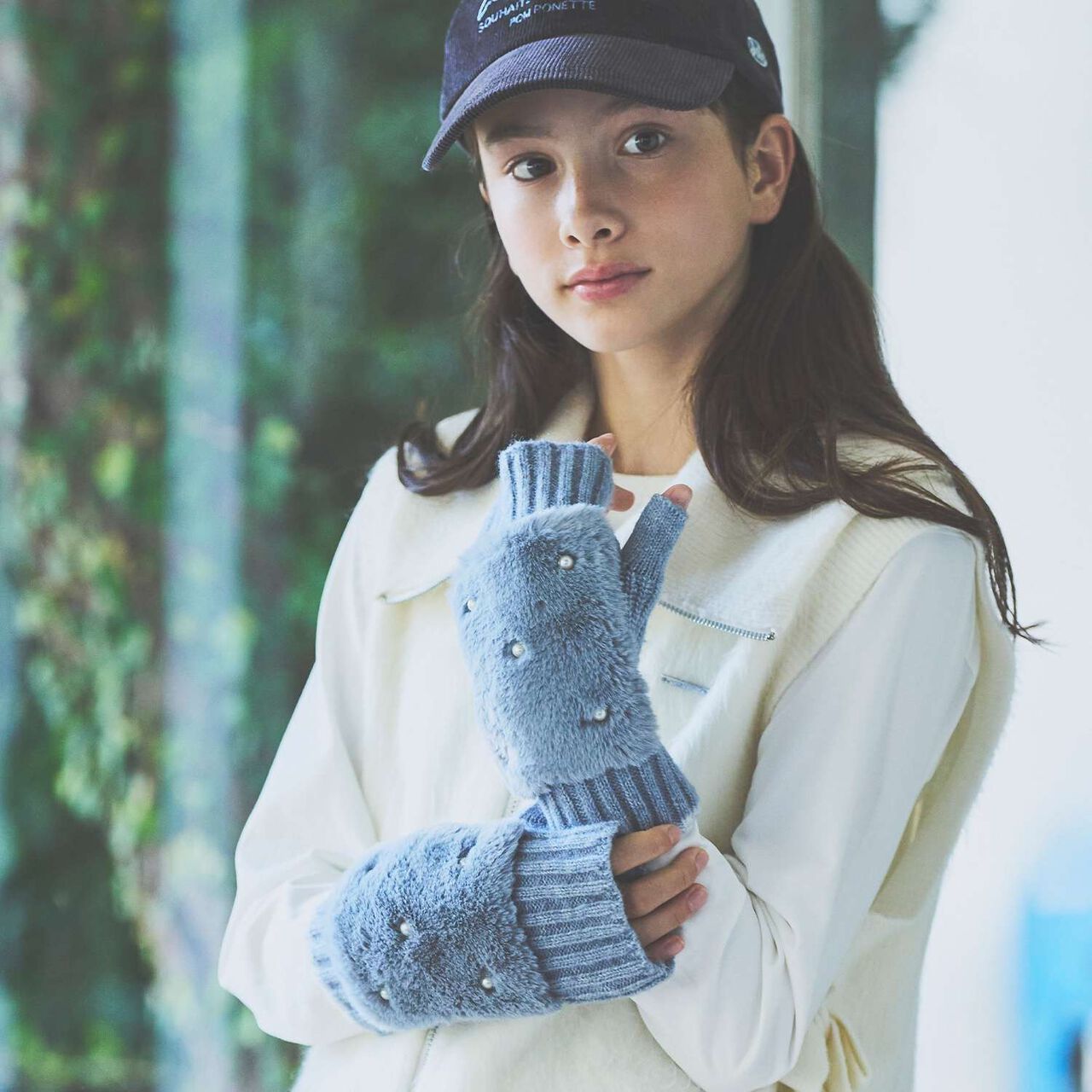 Mittens with Fur,Blue gray, large image number 0