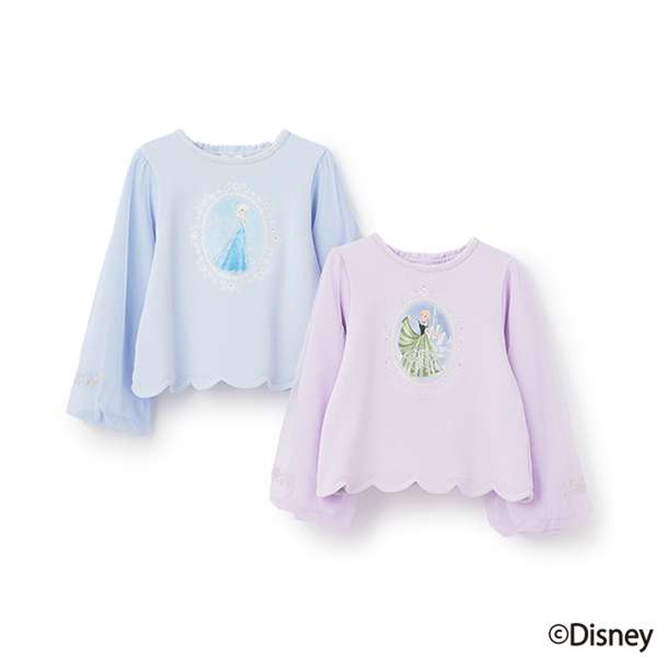 [Frozen] Tulle Sleeve Scallop Trim Sweatshirt,Light blue, large image number 1