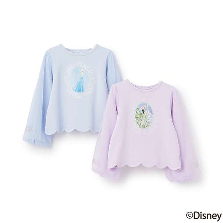 [Frozen] Tulle Sleeve Scallop Trim Sweatshirt,Light blue, medium image number 1