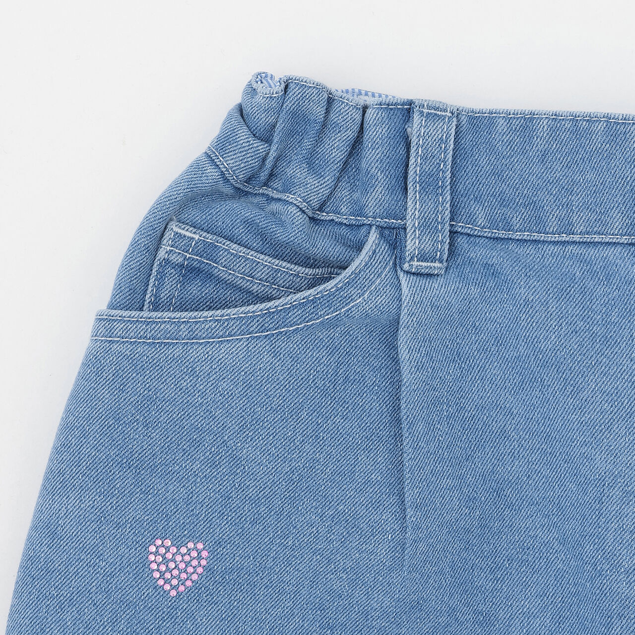 Heart Rhinestone Denim Pants,Sax blue, large image number 4