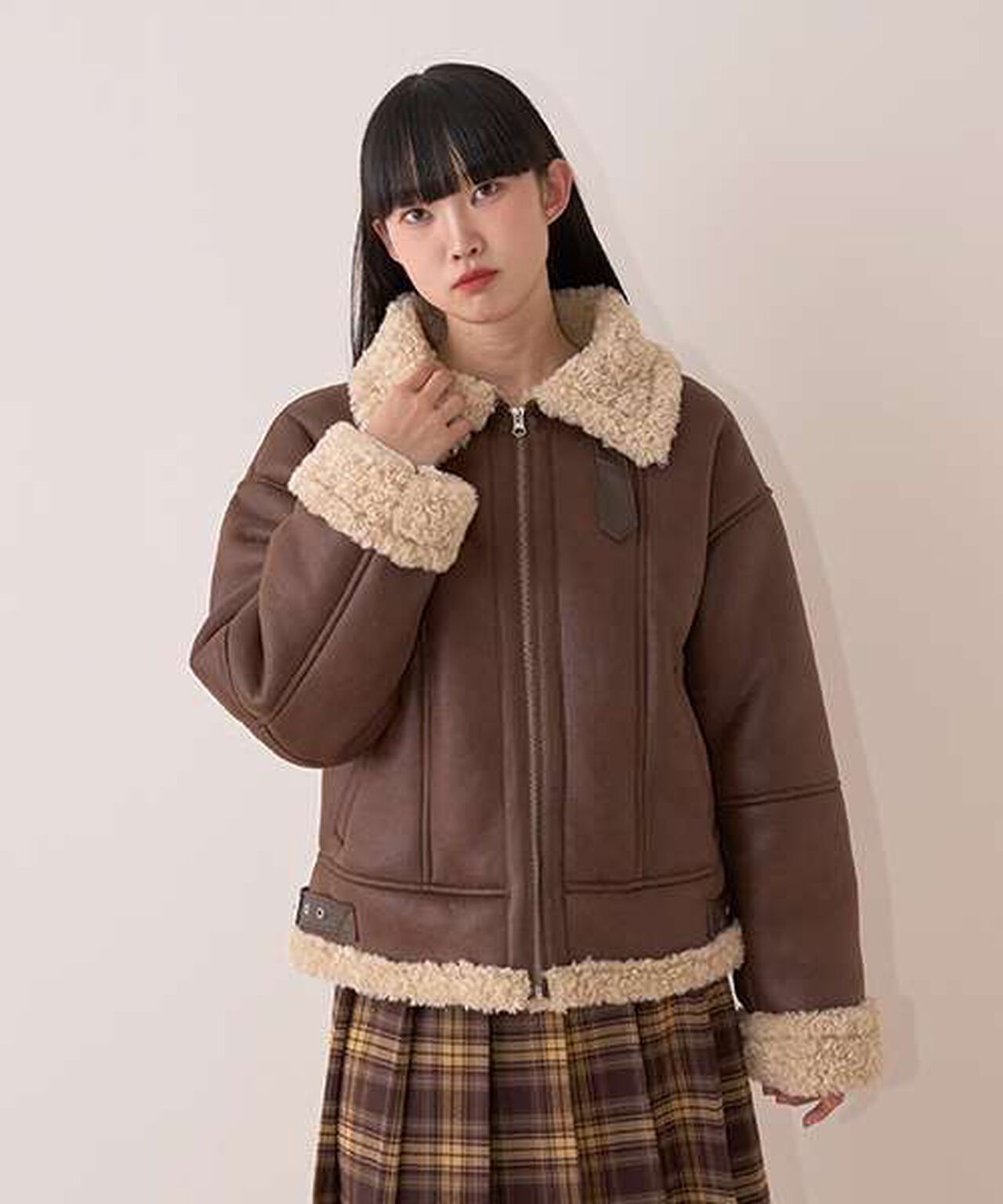 Mouton-Style Jacket,Ivory, large image number 1