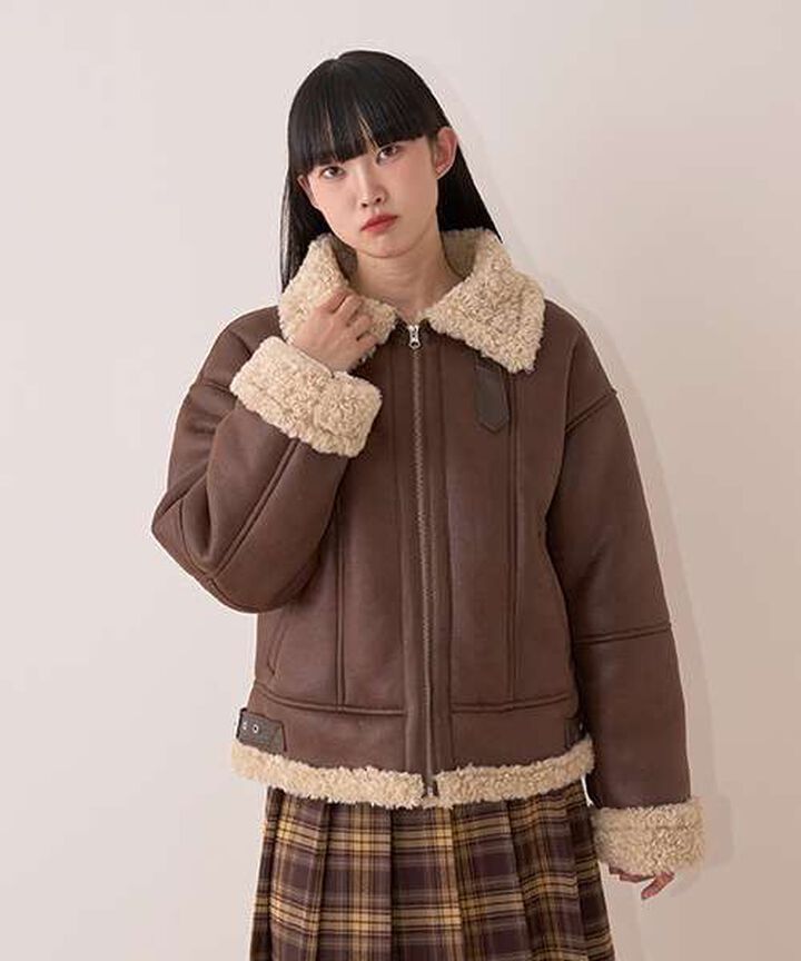 Mouton-Style Jacket,Ivory, medium image number 1