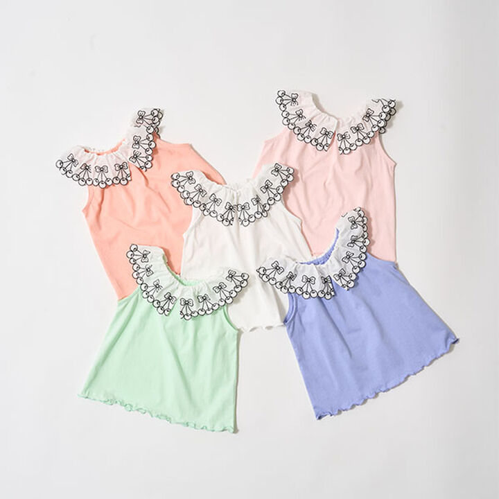 [Soft Cotton] Cherry Lace Collar Top,Light orange, medium image number 1