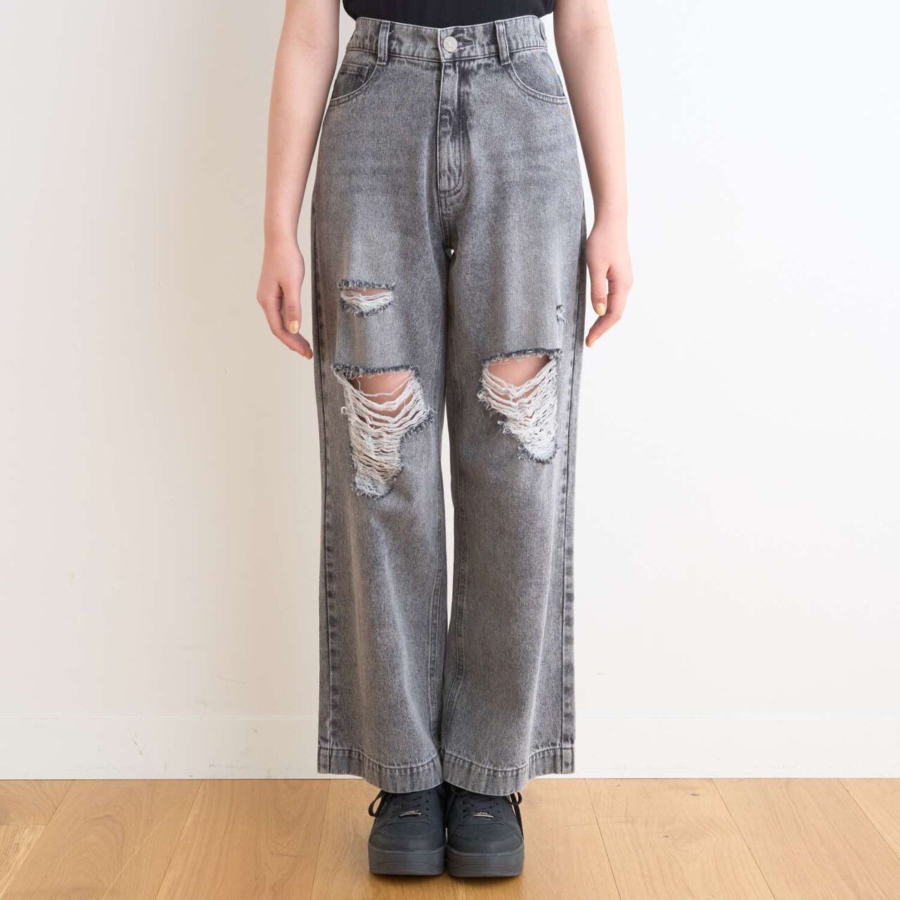 [LTXC/Cool Touch] Distressed Denim Wide Pants,Gray, large image number 15