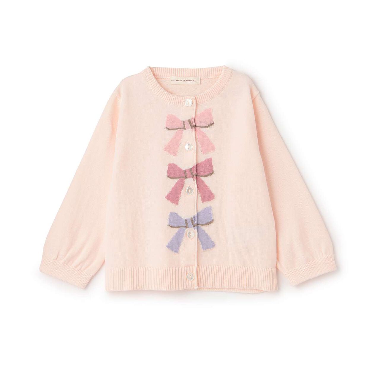 Ribbon Intarsia Cardigan,Pink, large image number 0