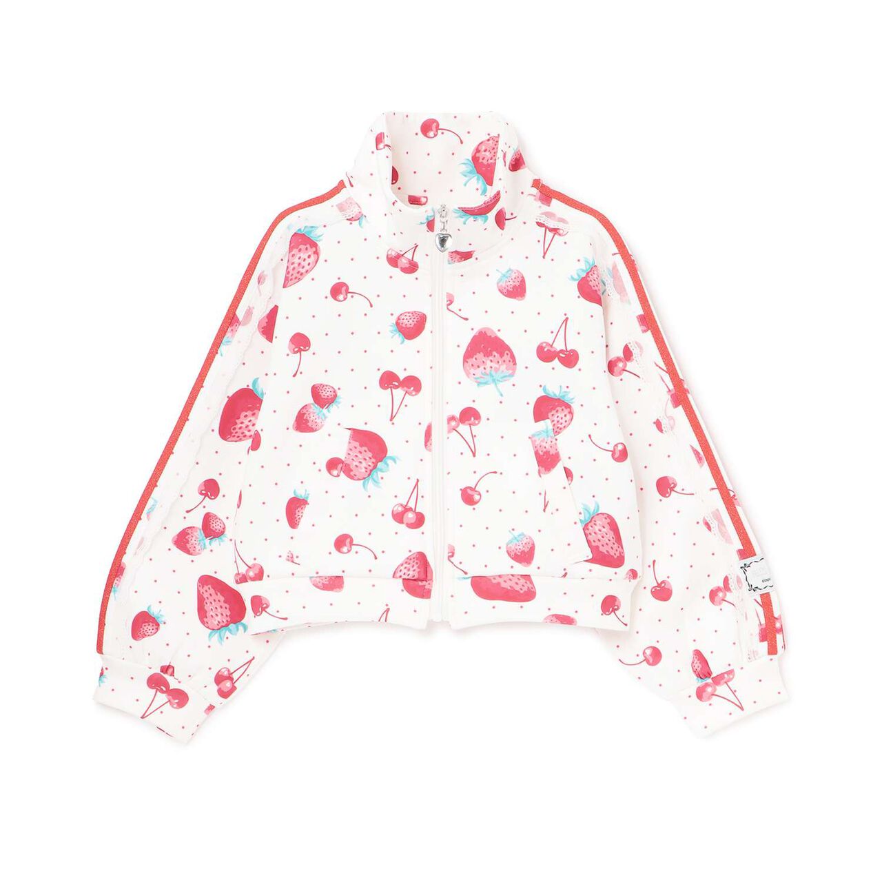 Strawberry Cherry Pattern Lace Sleeve Jersey,Black, large image number 9