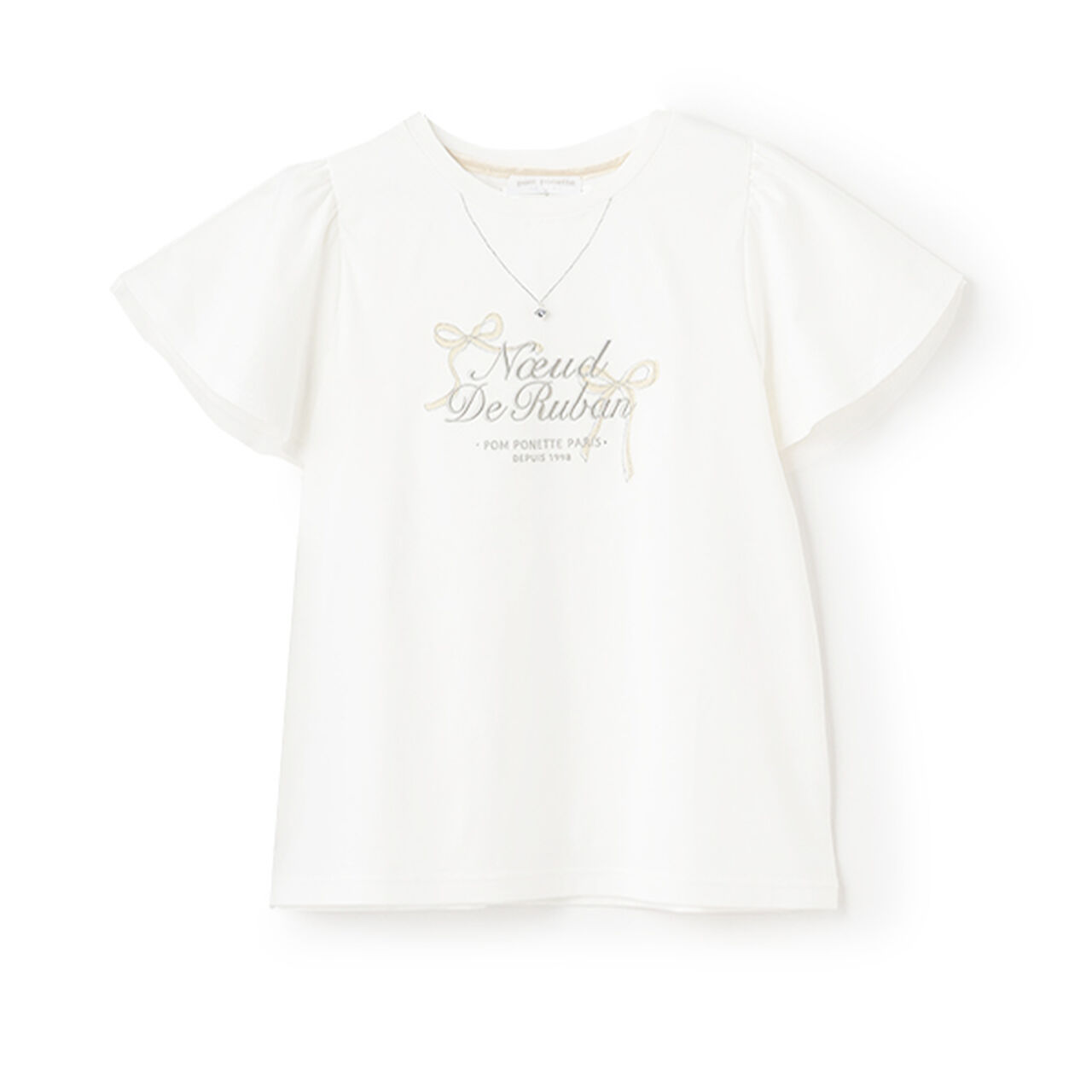 Necklace-Style Embroidered Flare Sleeve T-Shirt,White, large image number 3