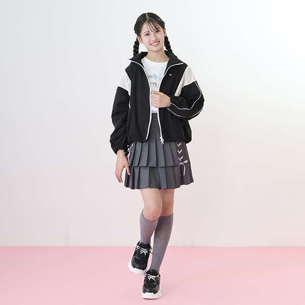 Lace-Up Ribbon Double Layer Pleated Skirt-Pants,Gray, large image number 15