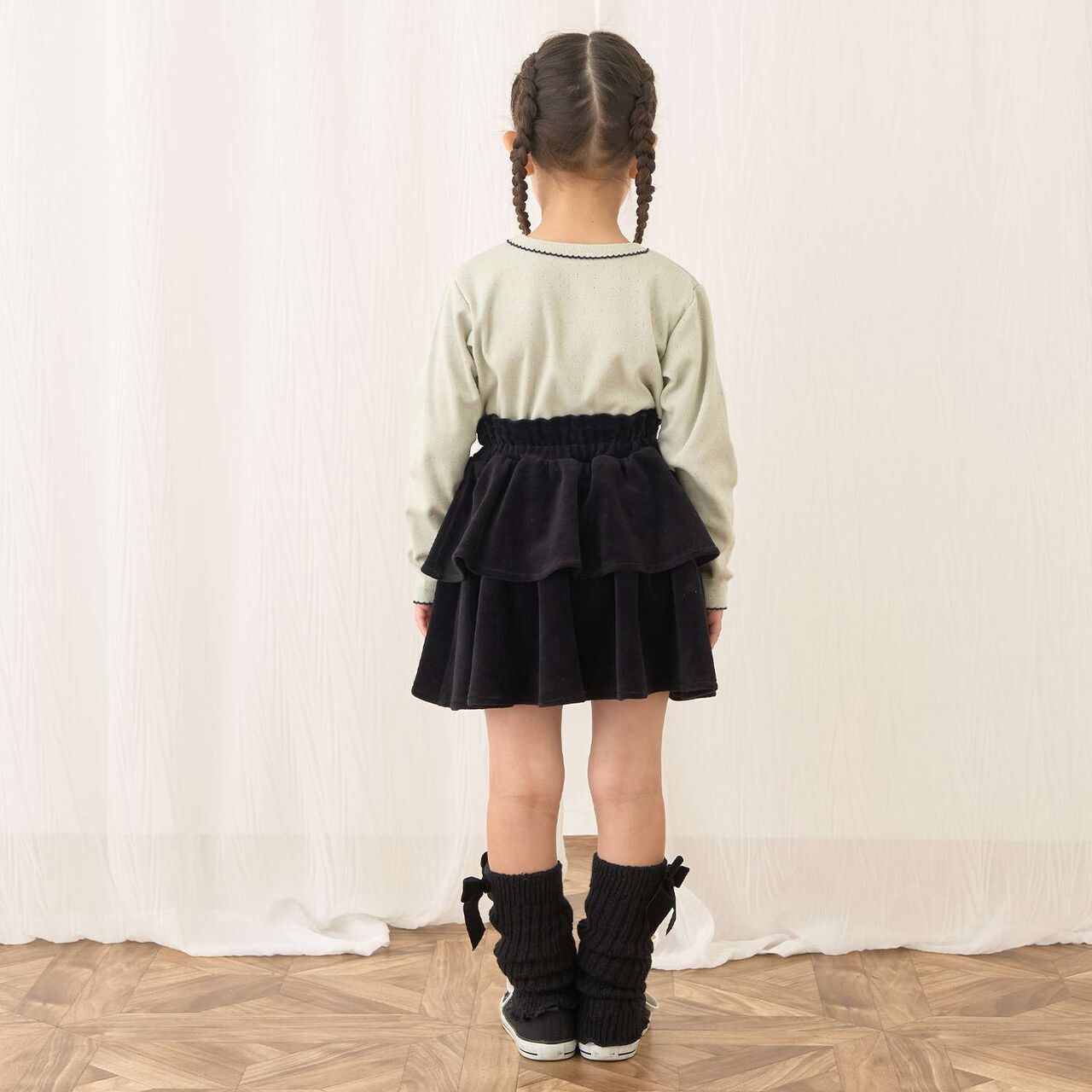 Plush Velour Coordinatable Tiered Skirt,Black, large image number 29