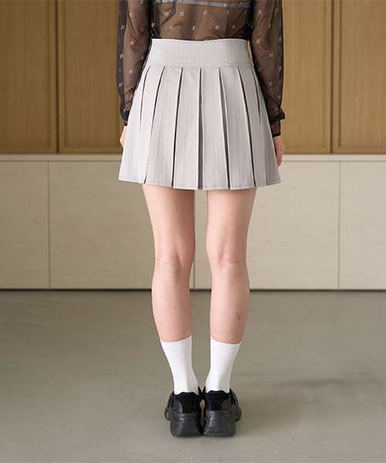 Quilted Belt Pleated Skirt,Light gray, large image number 15