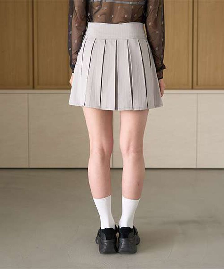 Quilted Belt Pleated Skirt,Light gray, medium image number 15