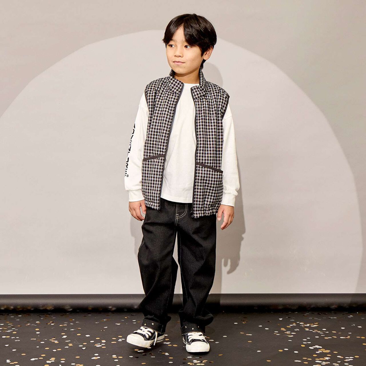 [Reversible] Taffeta &times; Check Vest,Navy, large image number 2