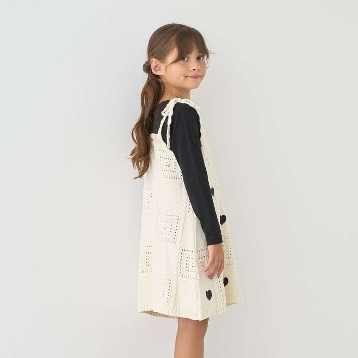 [Machine Washable] Black Crochet-Style Knit Docking One-Piece Dress,Black, medium image number 2