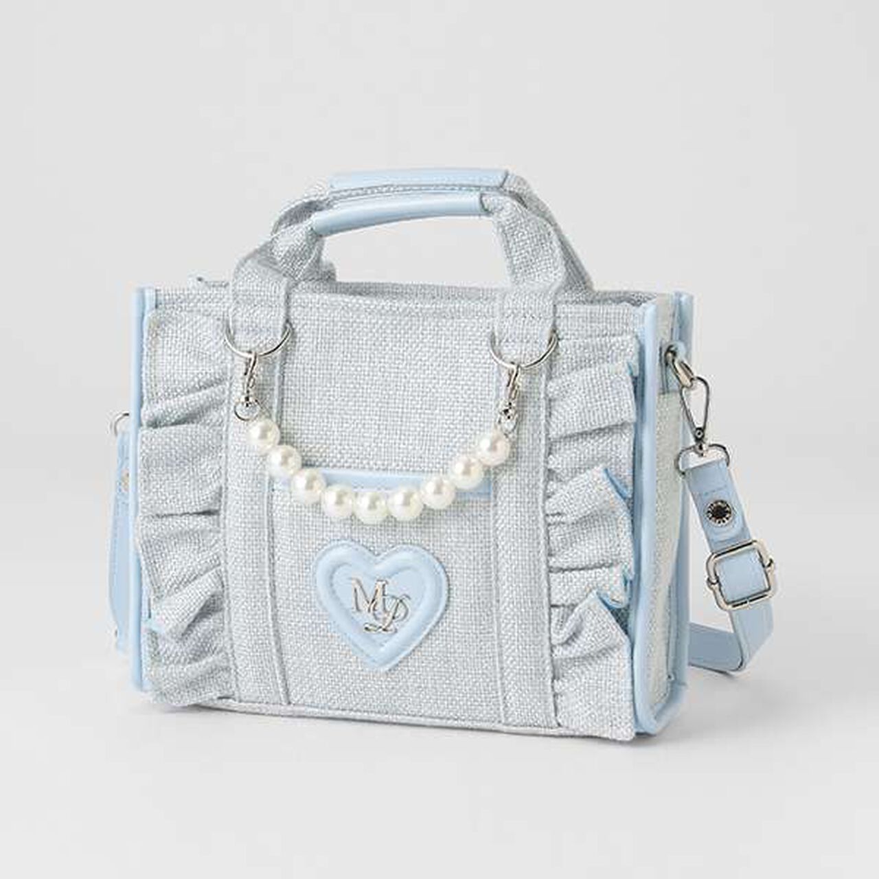 Frill Shoulder with Pearl Charm,Light blue, large image number 0