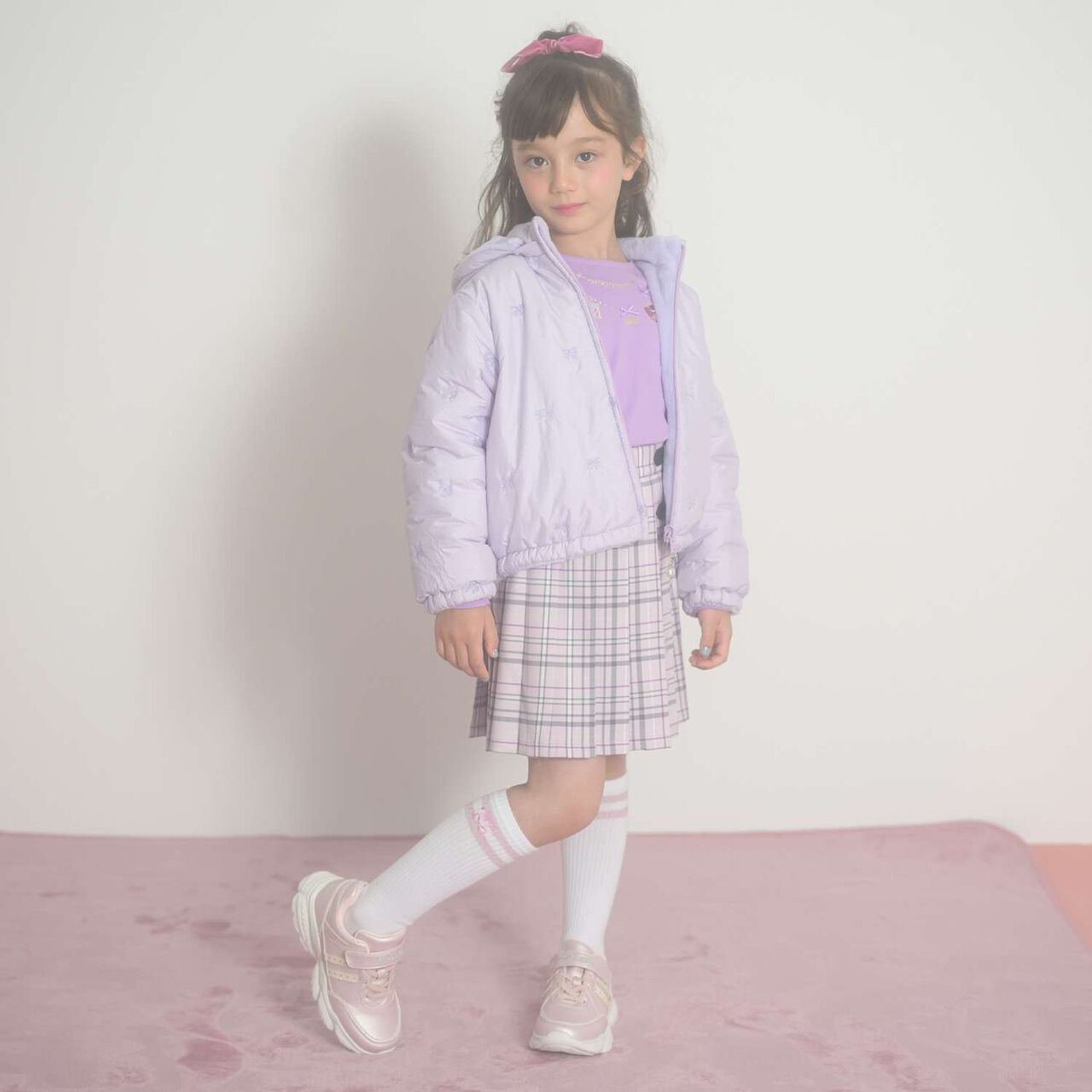 Checkered Pleated Skirt-Pants,Blue, large image number 5