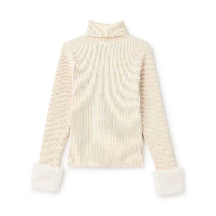 Fur Sleeve Knit Pullover,Ivory, medium image number 1