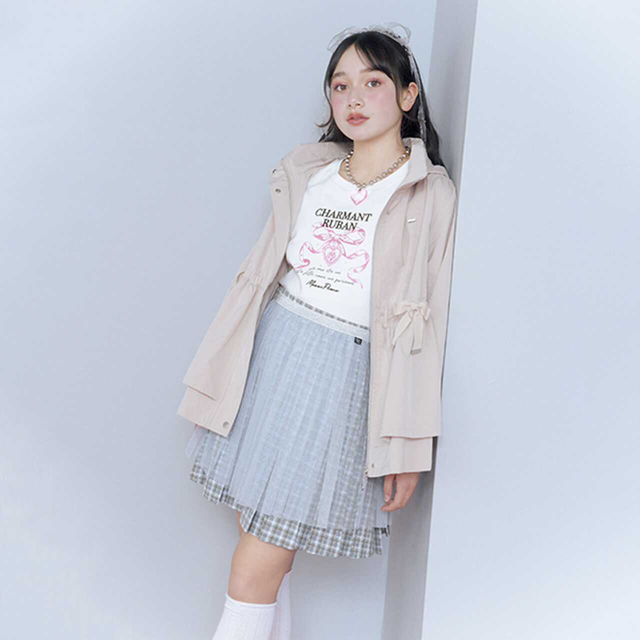 Checkered Box Pleated Skirt-Pants & Tulle Skirt Set,Black, large image number 30