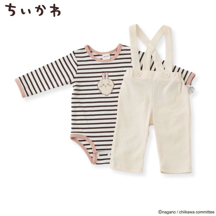 [Anime Chiikawa] Striped Romper & Suspender Pants Set,Ivory, medium image number 0