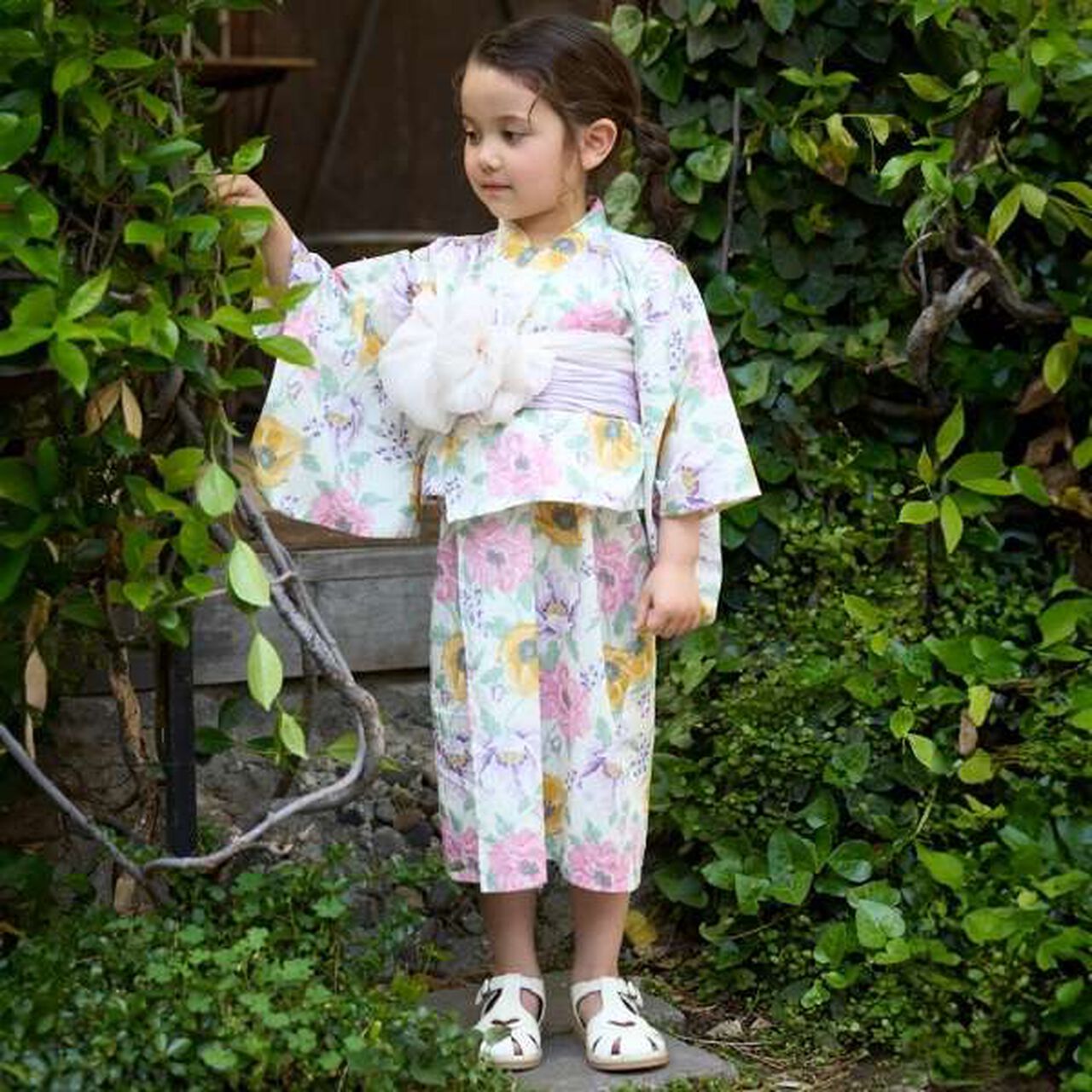 Large Floral Pattern 2 WAY Yukata,Cream, large image number 0