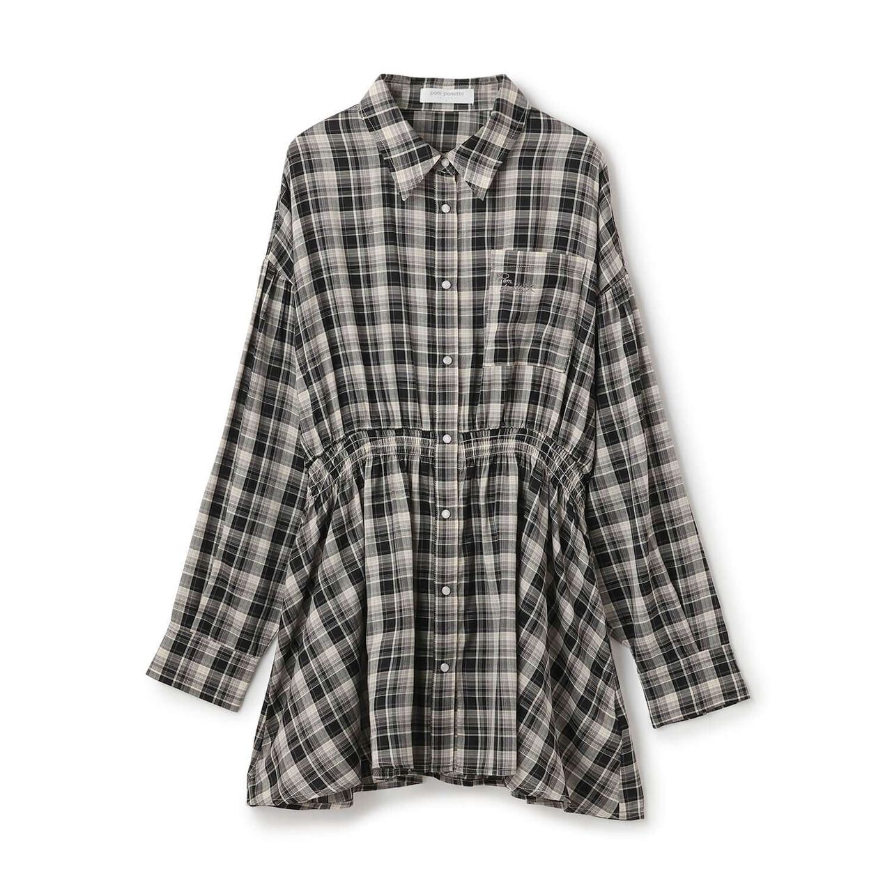 Front Peplum Checkered Shirt,Black, large image number 9