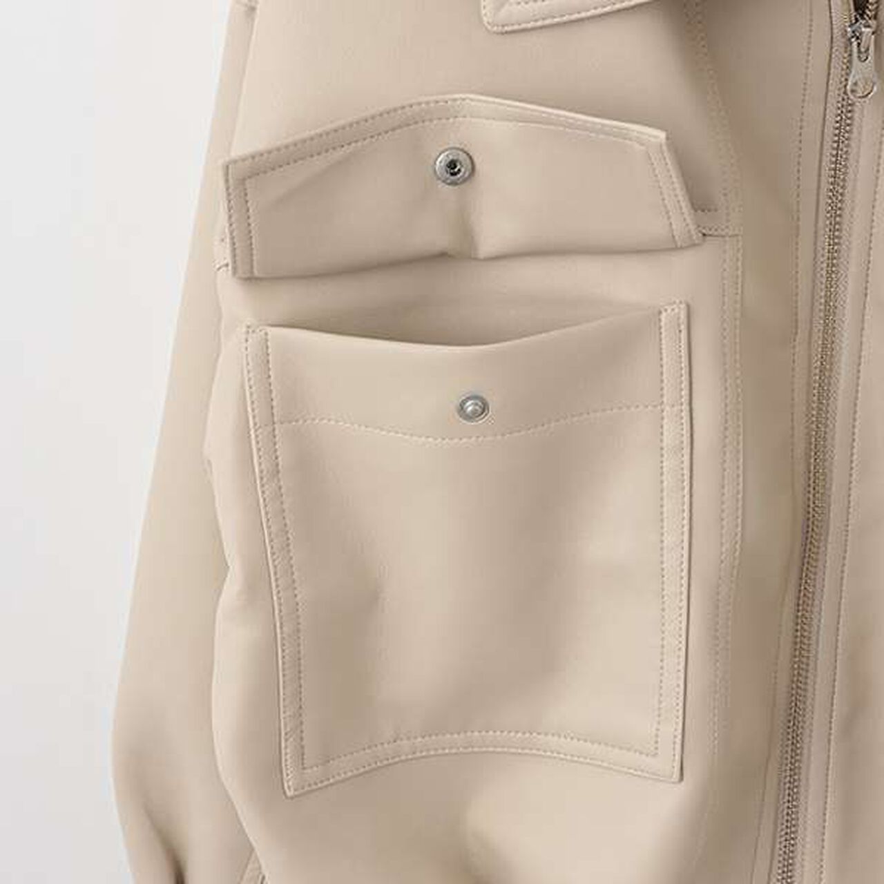 F Leather Short Bomber Jacket,Ivory, large image number 13