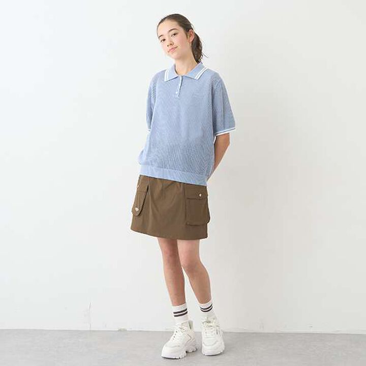 Mesh Short-Sleeve Polo Knitwear,Blue, medium image number 8