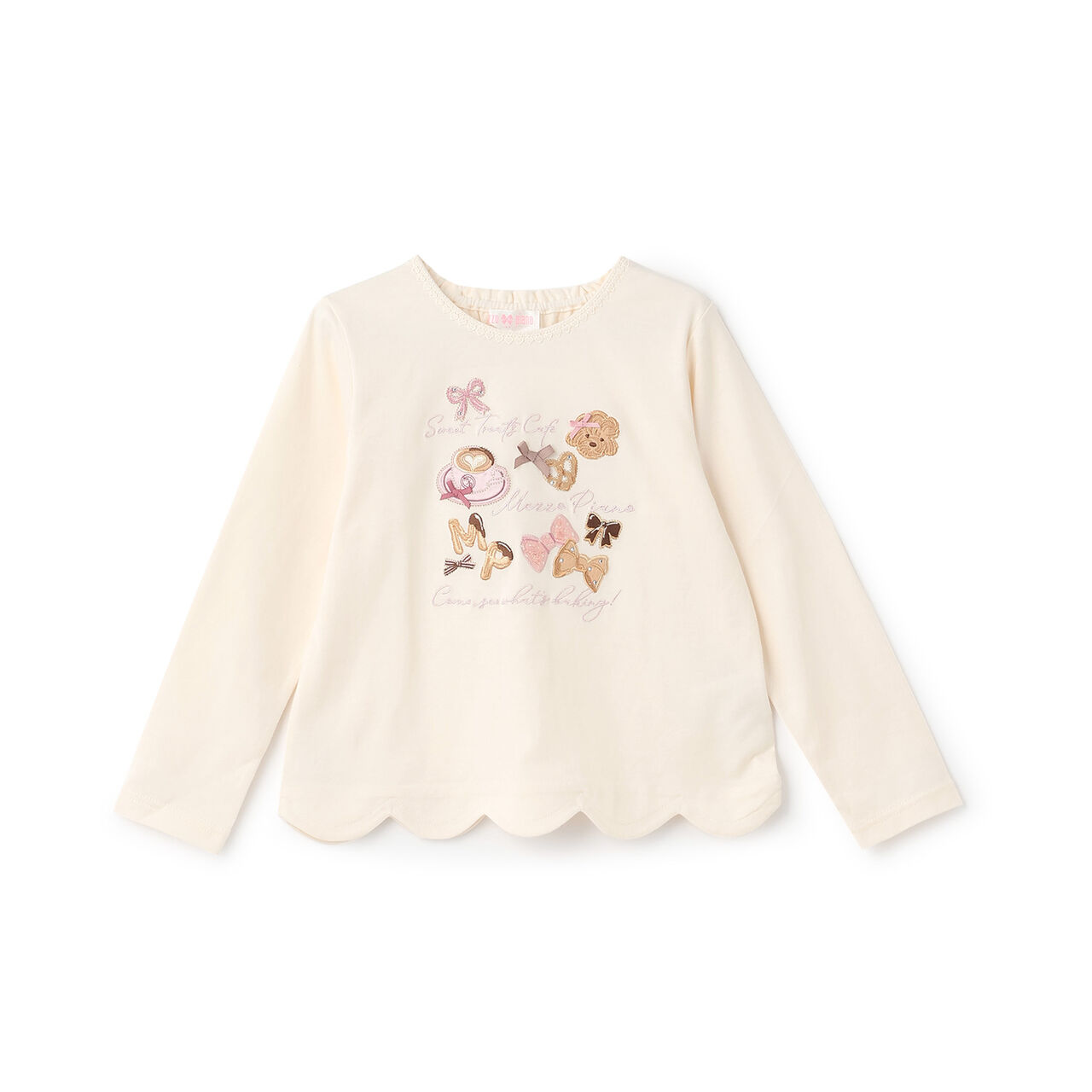 [Popular Item Restocked] [Not Available at Physical Stores] Caf&eacute; Appliqu&eacute; Embroidery Scalloped Hem Long-Sleeve T-Shirt,Ivory, large image number 0