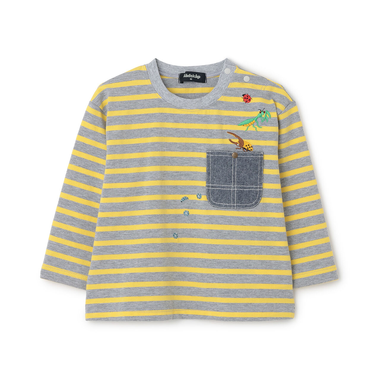 Insect Stripe Pattern Long-Sleeve T-Shirt with Pocket,Navy, large image number 7