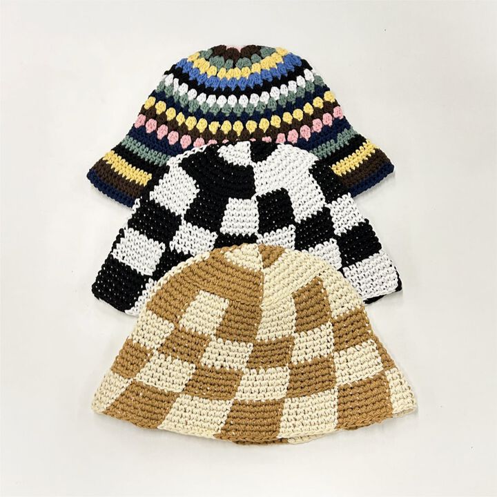 Black Crochet Knit Bucket Hat,Multi color, medium image number 8