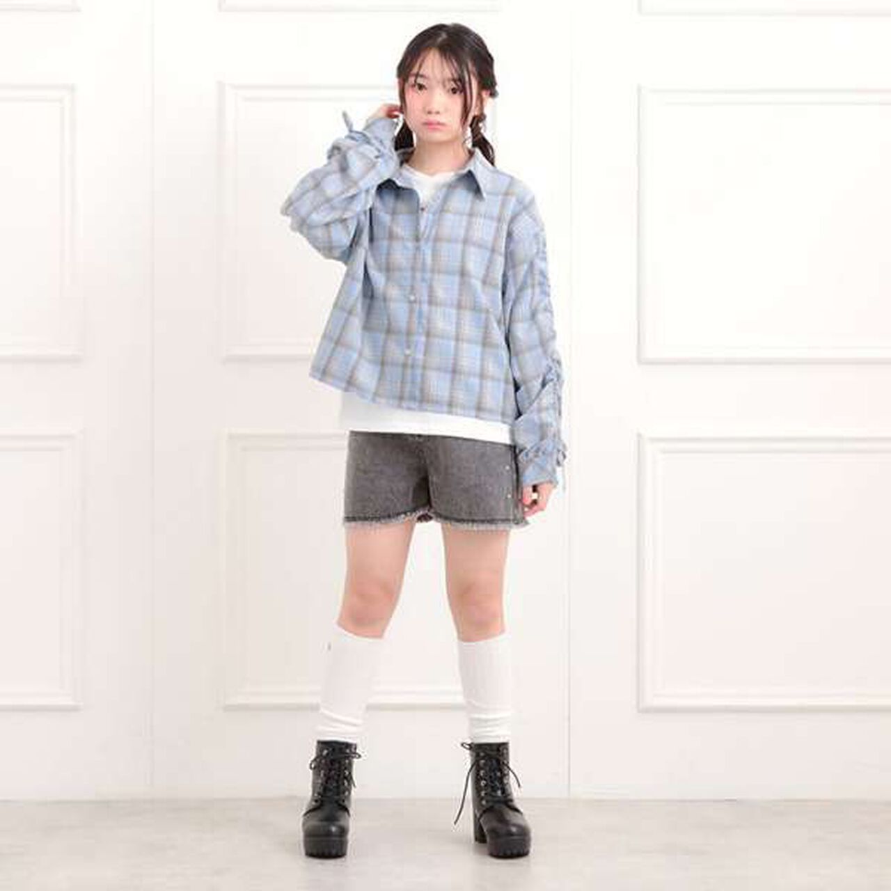 [Set Item] Brushed Checkered Shirt + Long Sleeve T-Shirt,Sax blue, large image number 15