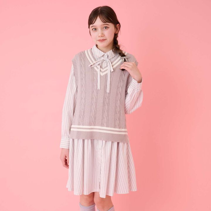 Knit Vest & Shirt Dress Set,Sax blue, medium image number 22