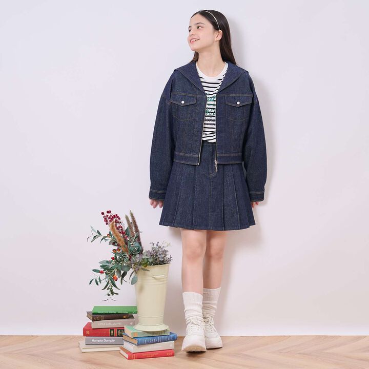 Lame Denim Skirt,Navy, medium image number 13