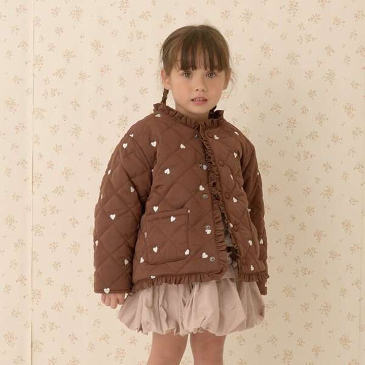 Collarless Heart Embroidered Blouson,Ivory, medium image number 21