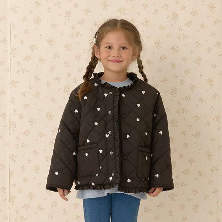 Collarless Heart Embroidered Blouson,Ivory, medium image number 23