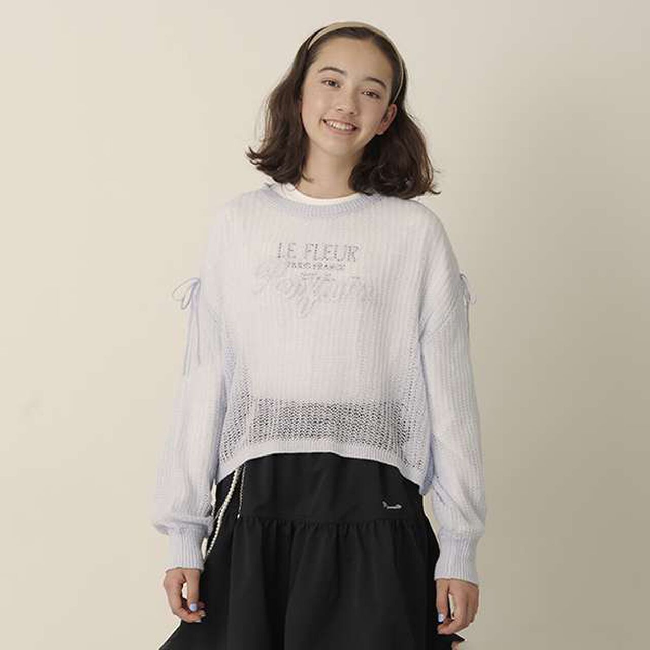 Mesh Knit + Long Sleeve T-Shirt Set,Blue, large image number 6