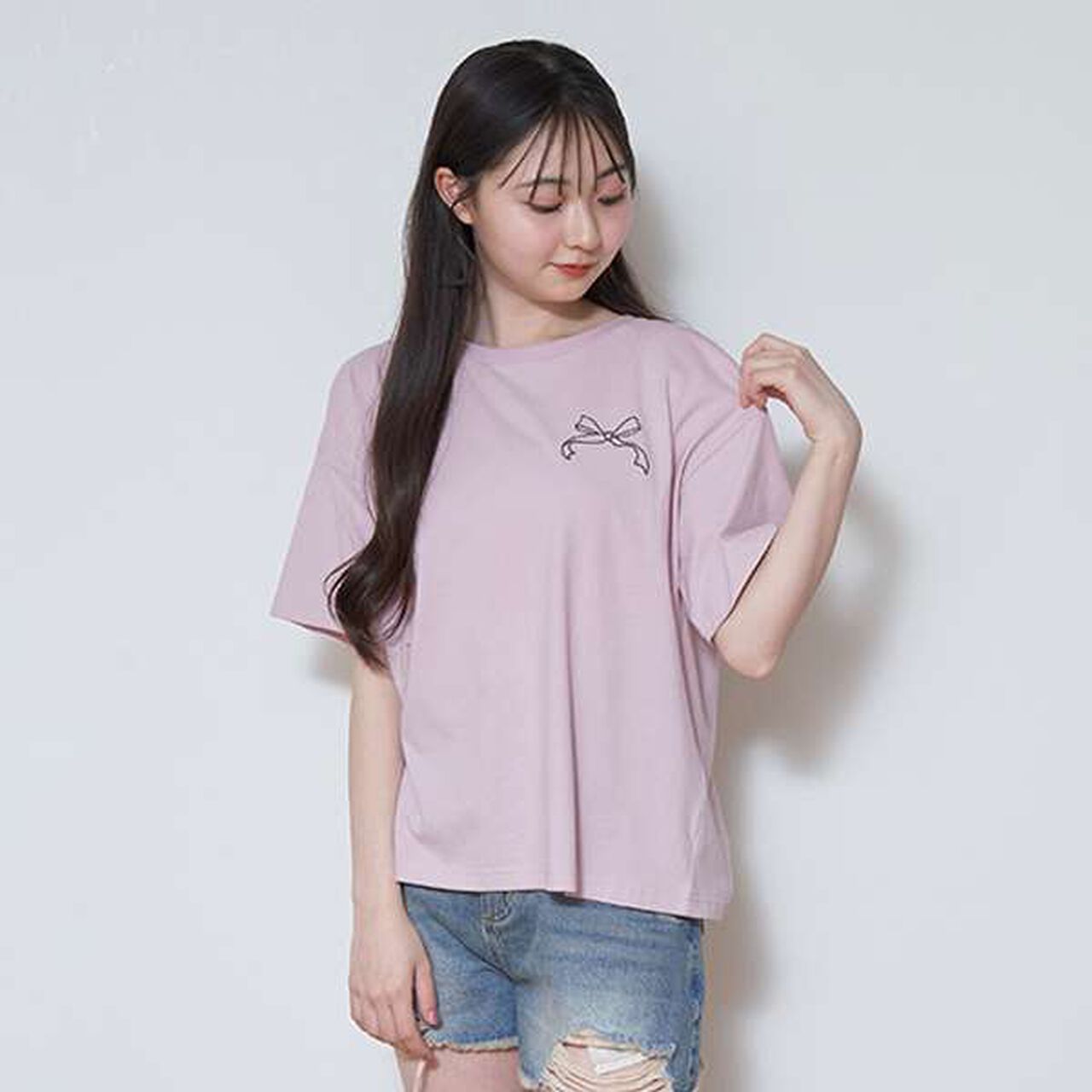 Ribbon Embroidered Half T-Shirt,Mocha tea, large image number 21