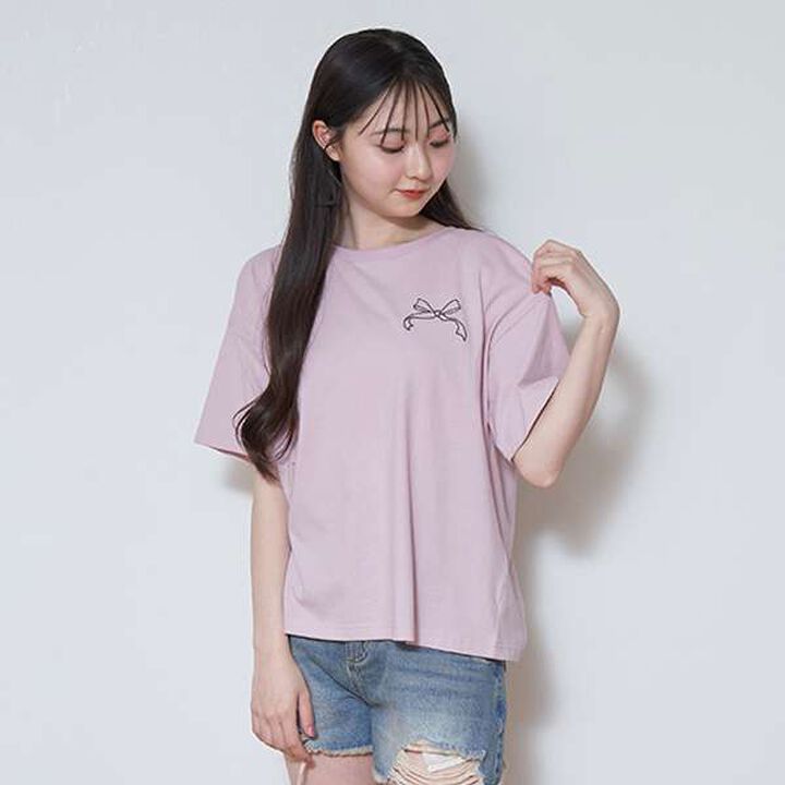 Ribbon Embroidered Half T-Shirt,Mocha tea, medium image number 21