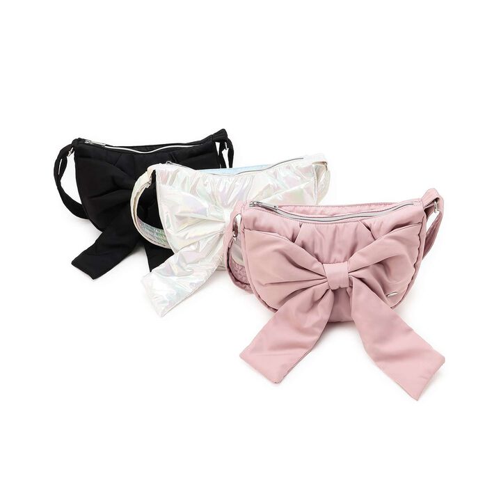 Fluffy Ribbon Crescent Shoulder Bag,Black, medium image number 9