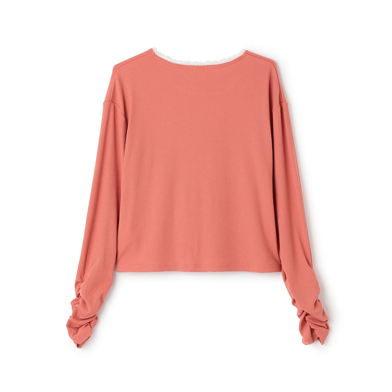 [Three Rabbits] Lace-Collared Ribbed Long-Sleeve T-Shirt,Navy, large image number 1