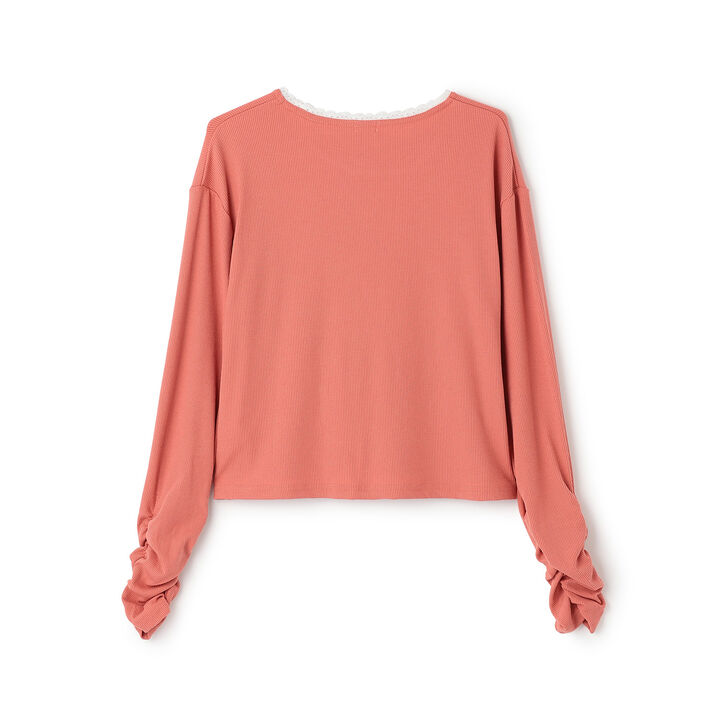 [Three Rabbits] Lace-Collared Ribbed Long-Sleeve T-Shirt,Navy, medium image number 1