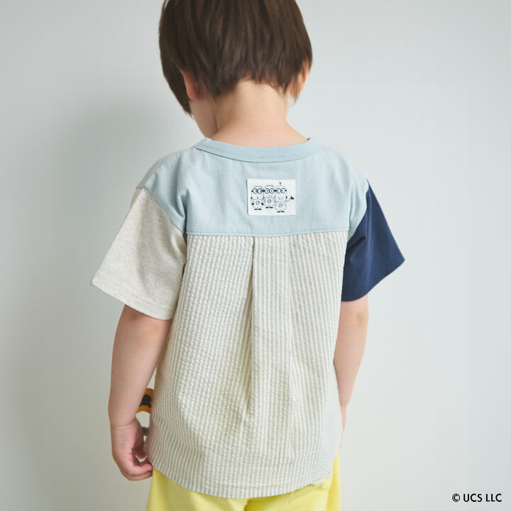 [Minion] Short Sleeve T-Shirt with Woven Fabric Panels,Navy, medium image number 3