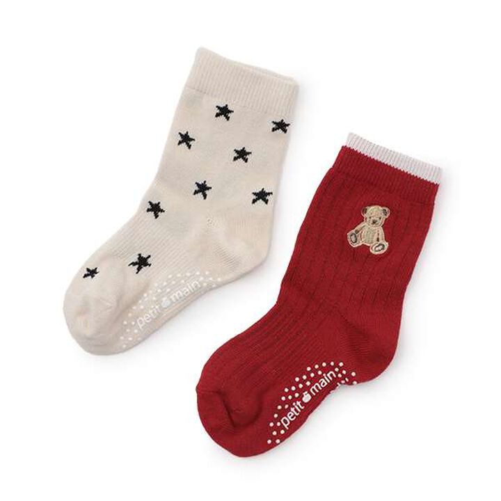Bear & Star Crew Socks 2P,Pearl white, medium image number 9