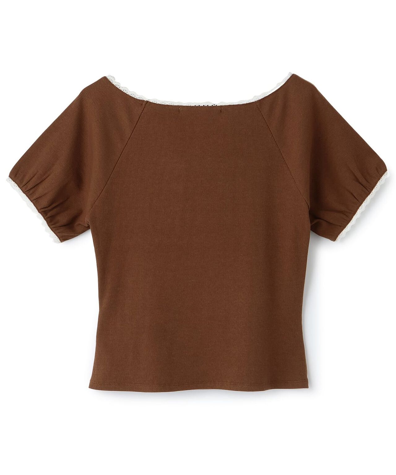 Lace-Up Ribbed Short-Sleeve T-Shirt,Brown, large image number 1