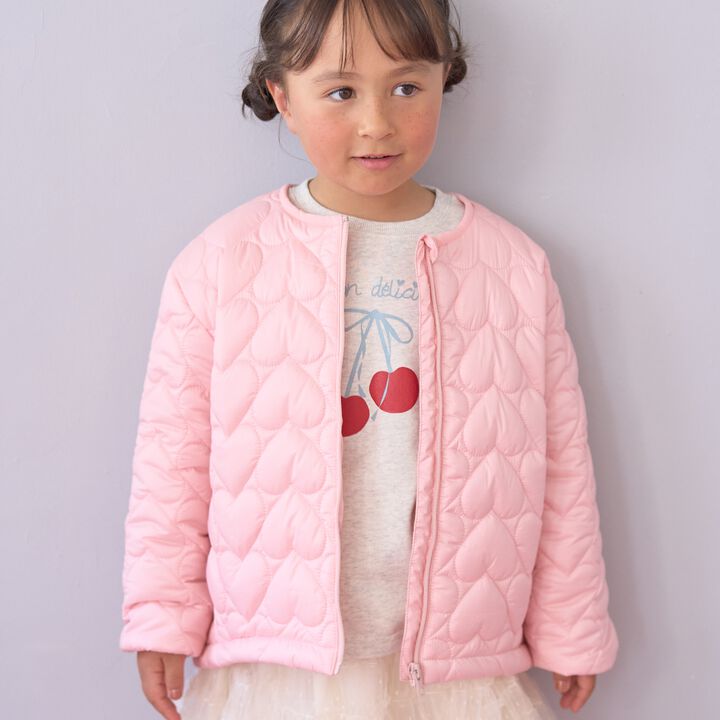 [Light and Fluffy] Heart Quilted Puff Jacket with Storage Pouch,Blue gray, medium image number 5