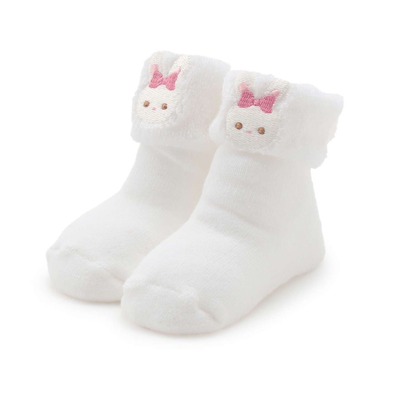 Rabbit Appliqué Folded Socks,Off white, large image number 0