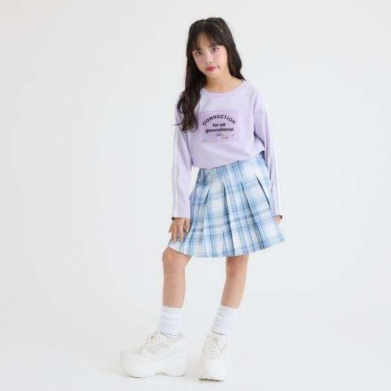 [Easy Care] Checkered Front Pleated Skirt,Black, large image number 8